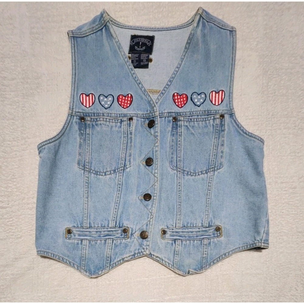 Vintage Solutions Original Denim Embroidered Vest Women's Small Cowgirl Western‎